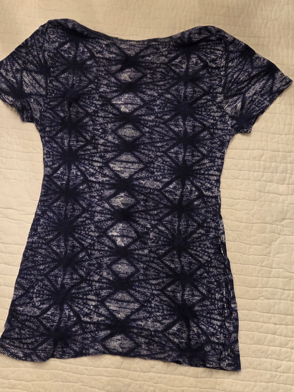Lucky Brand Navy Tie-Dye Henley Scoop Neck Short Sleeve Top Size M - Picture 5 of 12
